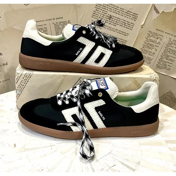 Free People Back 70 Ghost Sneakers Black Mixed Material 2 Tone Laces - Picture 6 of 11